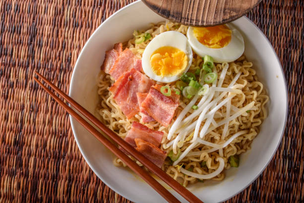istock Ramen with Bacon and Boiled Egg, Shredded Seaweed 802630514
