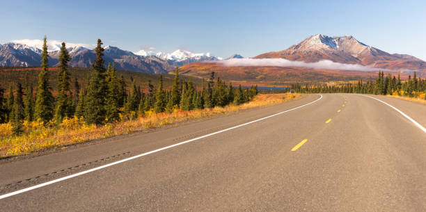 istock Highway Curve Wilderness Road Alaska Mountain Landscape 802635650