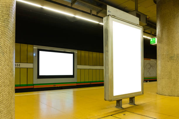 istock Two Blank Subway Advertisements in Brightly Colored Space Urban Environment 802636528