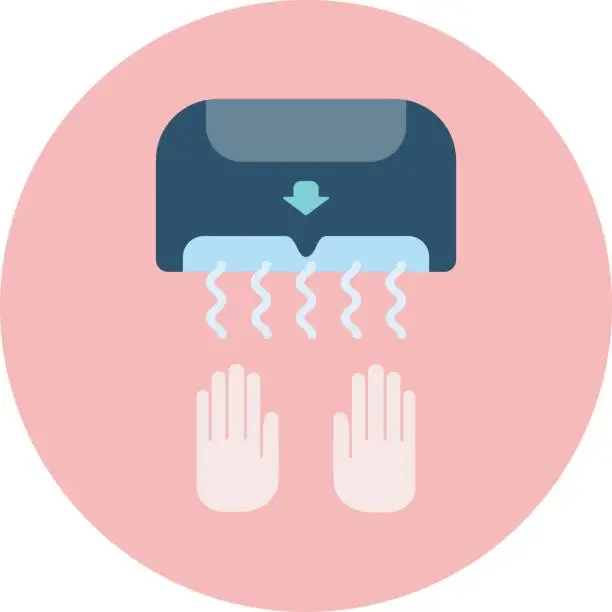 Vector illustration of Flat blue hand dryer icon, bathroom equipment