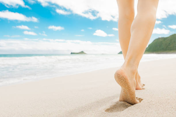 istock Woman walking on the beach 802654142