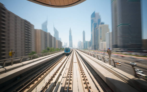 istock Dubai metro motion blur, cars on road 802662296