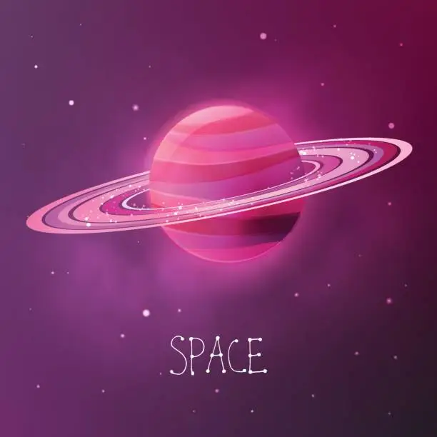 Vector illustration of Bright colorful planet with planetary rings. Space vector illustration in modern contemporary design.