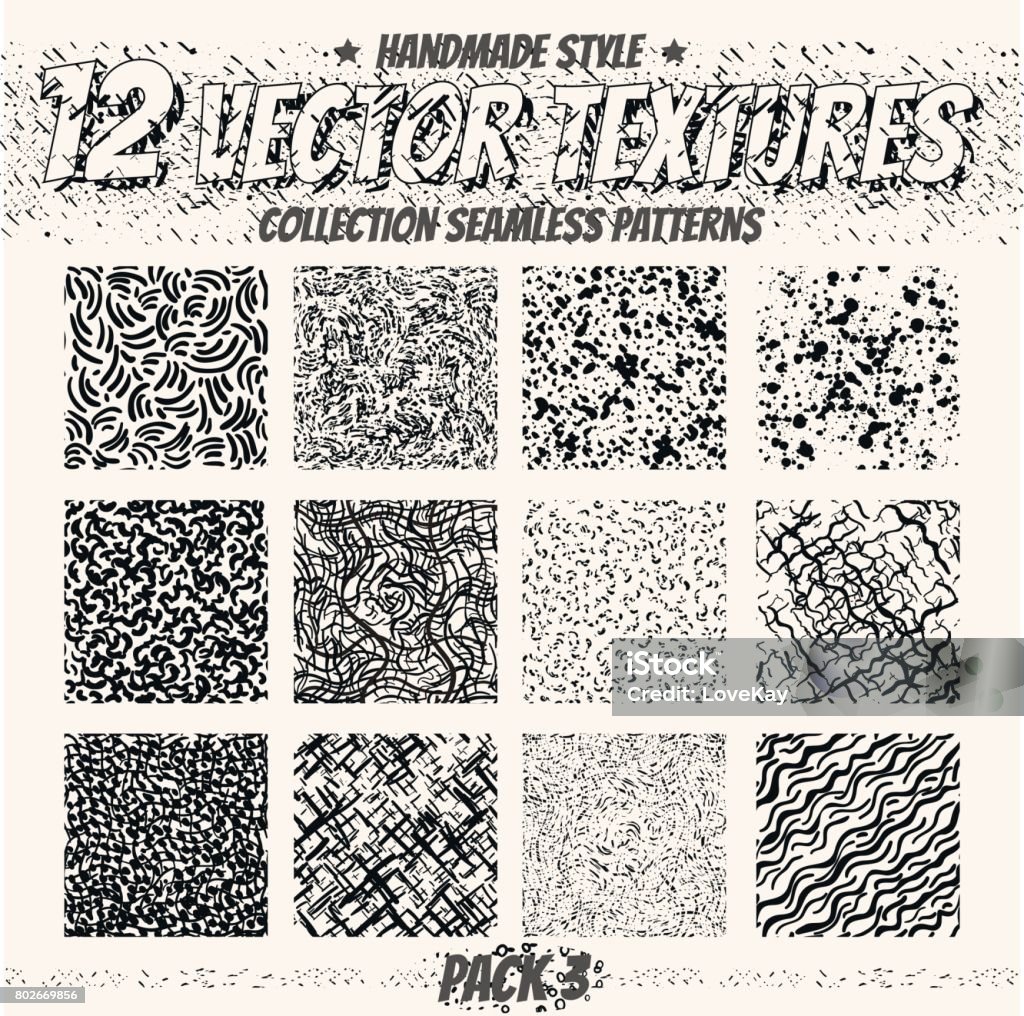 Texture Drawing Colorless Collection Monochrome Seamless Textures For Digital Design Vector ...