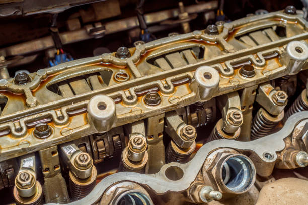 istock Close up of parts in engine head 802670930