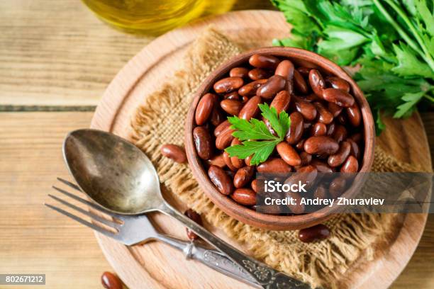 Boiled Red Beans In Ceramic Bowl Stock Photo - Download Image Now - Appetizer, Backgrounds, Bean