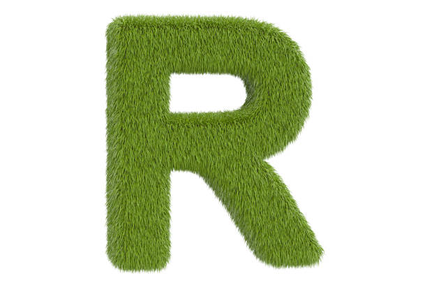 istock Green grassy letter R, 3D rendering isolated on white background 802673834