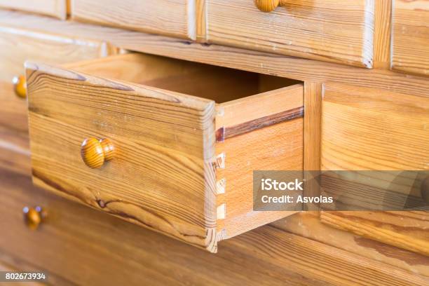 One Old Wooden Drawers Opened As Seen From The Front Stock Photo - Download Image Now