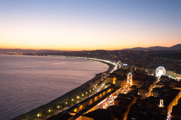 istock Nice beach night view, France 802691846