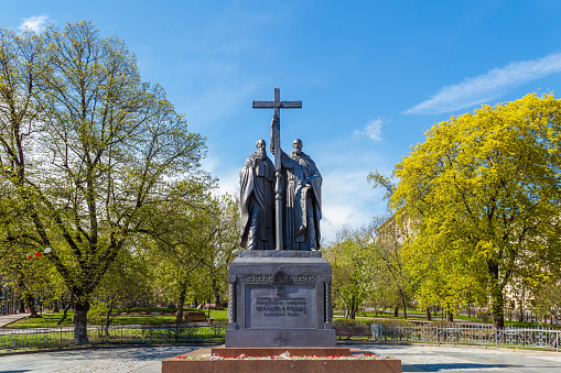 Monument to Cyril and Methodius - a monument to the brothers Cyril and Methodius in Moscow, located on the Lubyanka passage.\nCyril and Methodius - enlighteners, creators of the Slavic alphabet, preached Christianity and performed services in the Slavic la