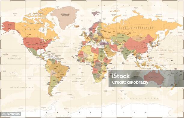 Vintage Weltkarte Vektorillustration Stock Vektor Art und mehr Bilder von Altertümlich - Altertümlich, Weltkarte, Karte - Navigationsinstrument