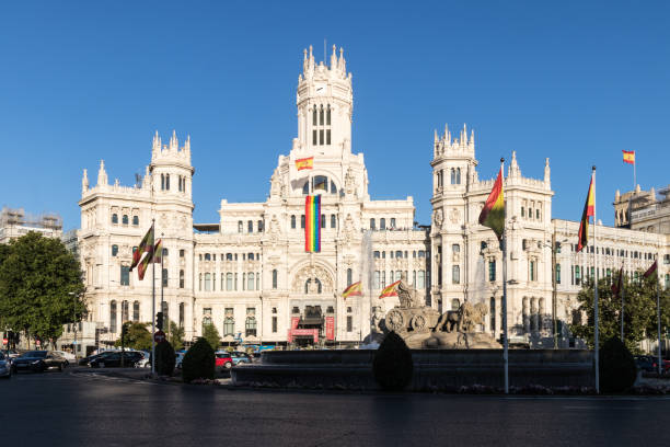 istock Rainbow flag in City Hall of Madrid 802701280