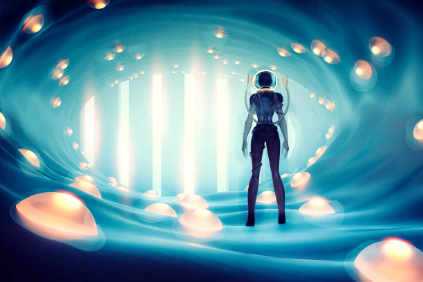 istock Alien astronaut walking in strange cave 802735426