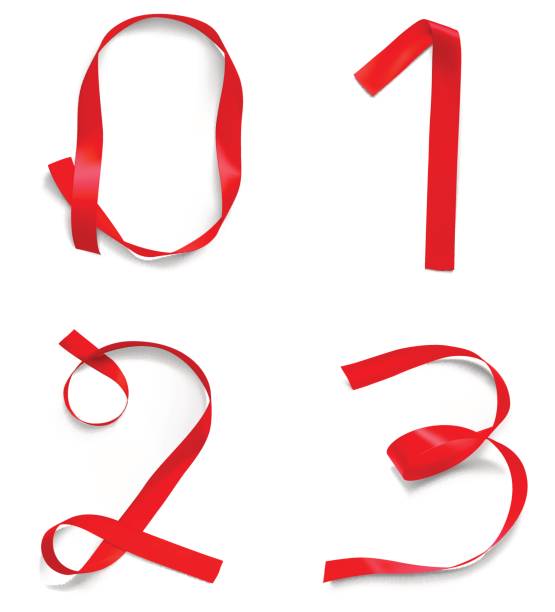 illustrations, cliparts, dessins animés et icônes de ensemble de nombres de rubans. illustration vectorielle sur un fond blanc. il peut être utilisé pour les cartes de voeux, lettres, etc.. la première partie - 0-1-mois