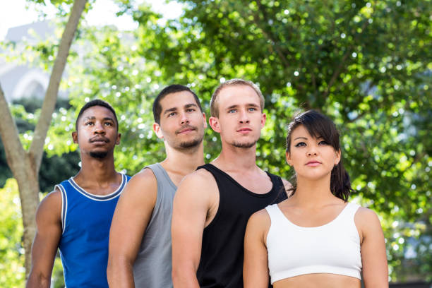 istock Focused extreme athletes standing in a row 802772528