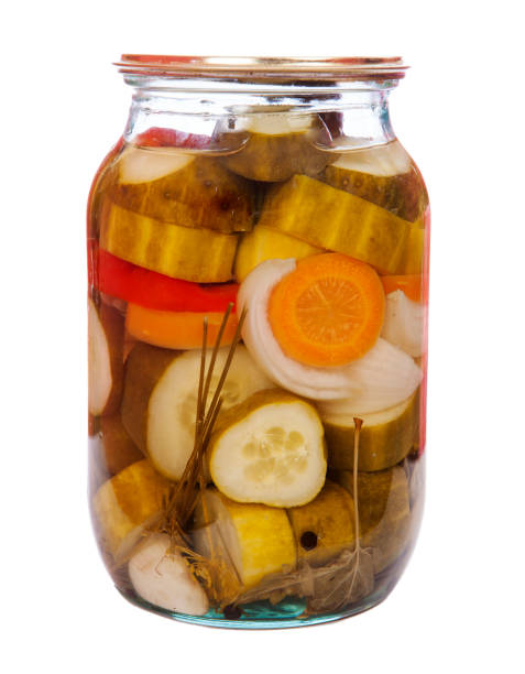 절인된 오이 항아리 - relish jar condiment lid 뉴스 사진 이미지