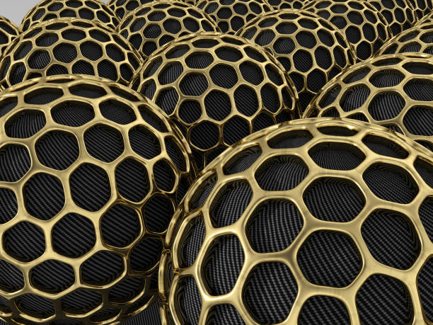Carbon nanoparticles with gold mesh stock photo