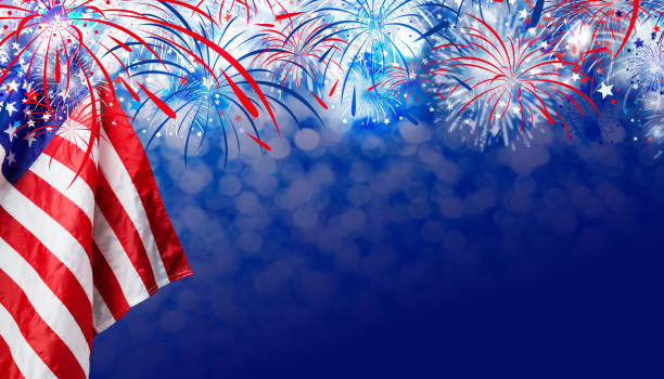 istock USA flag with fireworks background for 4 july independence day 802788510