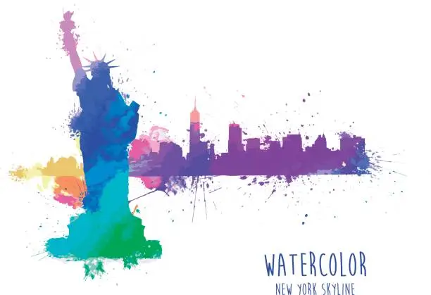 Vector illustration of Watercolor New York City Skyline