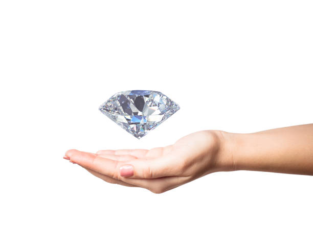 istock woman hand holding 3d diamond over white background 802830080