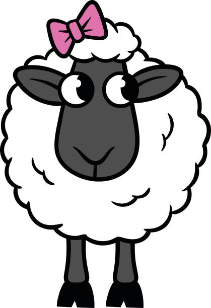 мультфильм овцы с луком вектор иллюстрация - sheep child farm livestock stock illustrations