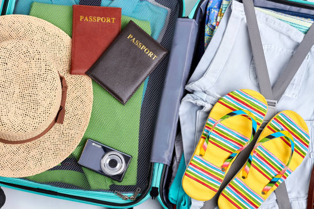 istock Luggage with accessories close up. 802846374