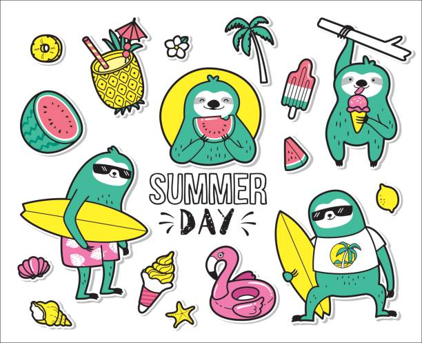 ilustrações, clipart, desenhos animados e ícones de o verão - set