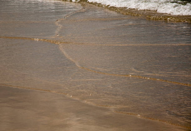 istock Soft wave of blue ocean on a sandy beach. With the blur. 802888842