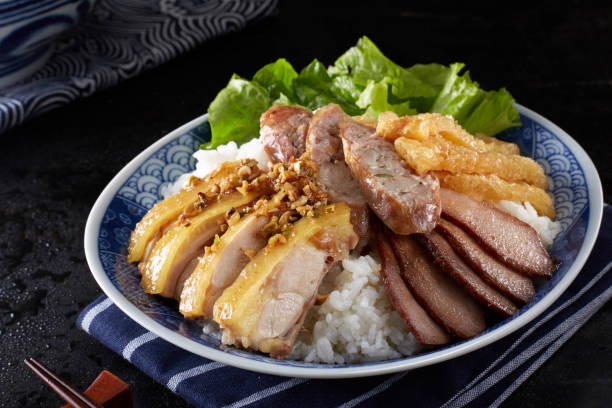중국 음식, 닭고기, 소시지와 돼지고기 쌀 - 13280 뉴스 사진 이미지