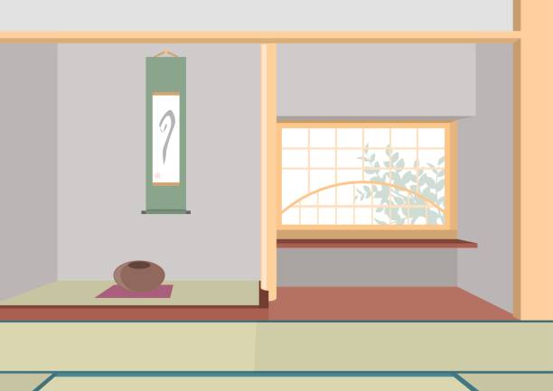 ilustrações, clipart, desenhos animados e ícones de ilustração de quarto interior / estilo japonês - massaging relaxation indoors traditional culture