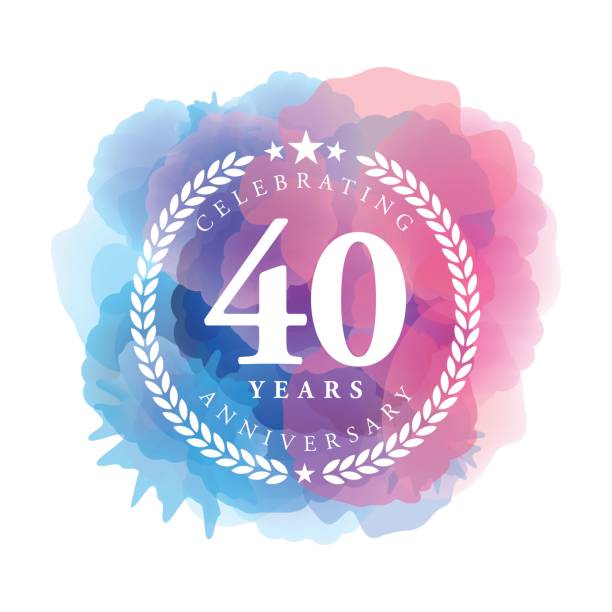 ilustrações de stock, clip art, desenhos animados e ícones de forty years anniversary emblem on blue color watercolor background - 40 44 years