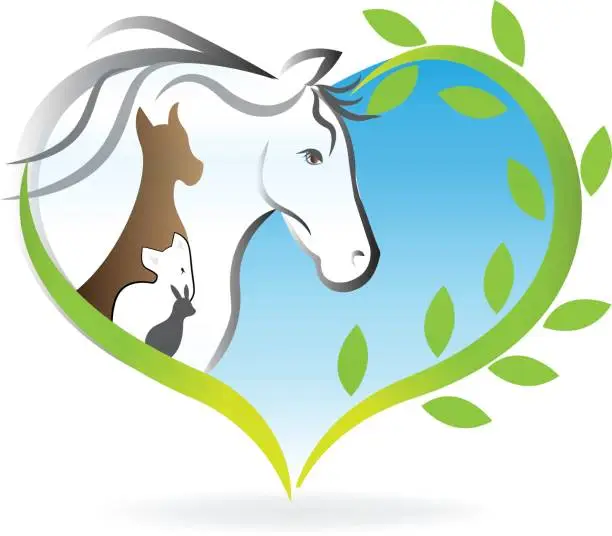 Vector illustration of Beautiful horse dog cat and rabbit heart love silhouettes icon