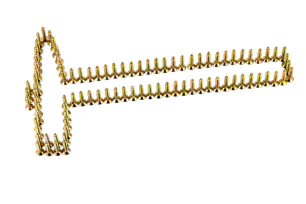 istock A hammer contour drawing with yellow avarage galvanized screws isolated on white background 802904736