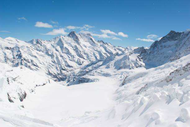 雪を頂いた、スイスのユングフラウでスイス アルプスのマウンテン ビュー - snowcapped mountain mountain range snow ストックフォトと画像