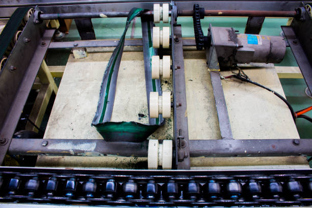 istock The conveyor chain, and Conveyor belt damaged. 802907400