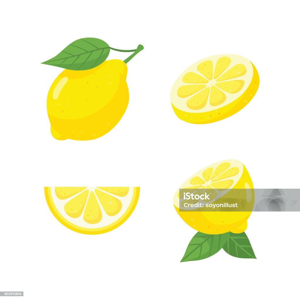 Fresh lemon fruit set lemon,fruit,set,lemon slice,food Lemon - Fruit stock vector