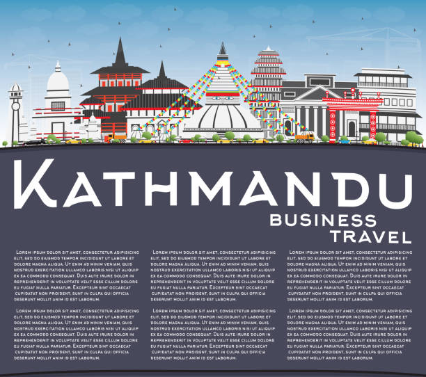 Kathmandu Skyline with Gray Buildings, Blue Sky and Copy Space. Kathmandu Skyline with Gray Buildings, Blue Sky and Copy Space. Vector Illustration. Business Travel and Tourism Concept with Historic Architecture. Image for Presentation Banner Placard and Web Site. kathmandu people stock illustrations