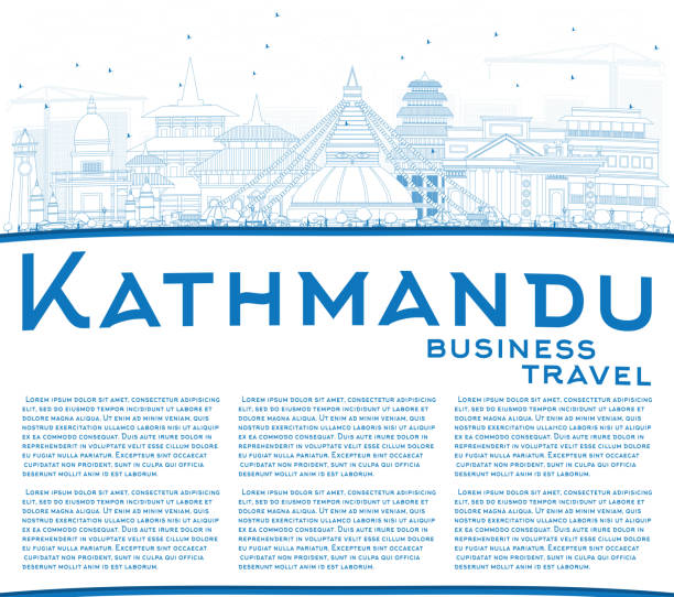 Outline Kathmandu Skyline with Blue Buildings and Copy Space. Outline Kathmandu Skyline with Blue Buildings and Copy Space. Vector Illustration. Business Travel and Tourism Concept with Historic Architecture. Image for Presentation Banner Placard and Web Site. kathmandu people stock illustrations