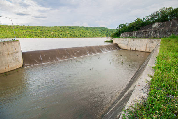 istock Dam water release, The excess capacity of the dam until spring-way overflows. 802917634