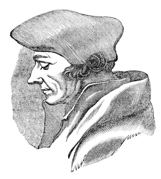 Engraving of theologian Desiderius Erasmus from Rotterdam 1835 Steel engraving of Desiderius Erasmus Roterodamus October 28, 1466 - July 12, 1536 desiderius erasmus stock illustrations