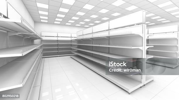 The Interior Of The Store With Empty Shelves For Goods Stock Photo - Download Image Now