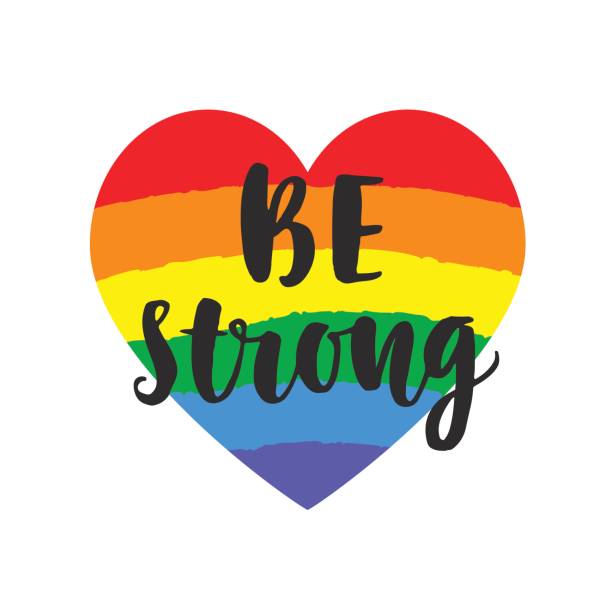 ilustrações, clipart, desenhos animados e ícones de ser forte slogan. poster de gay pride inspirador com bandeira de espectro de arco-íris aquarela, escova letras - livestrong