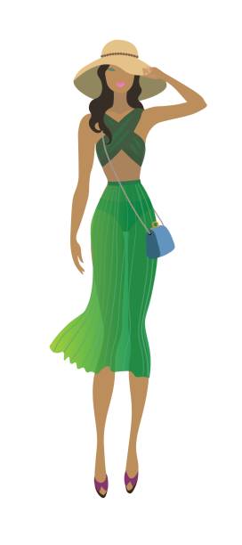 ilustrações, clipart, desenhos animados e ícones de garota de verão elegante de moda - model3