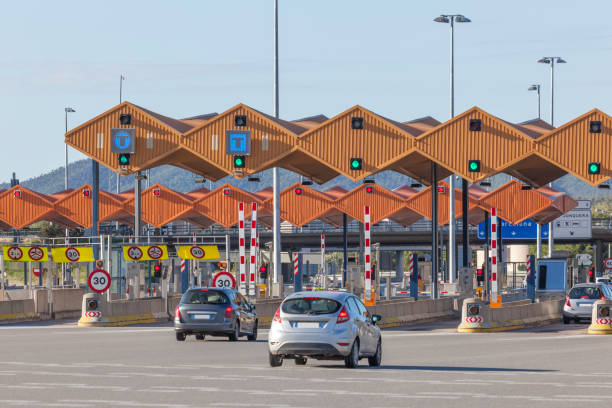 Toll gate on the highway stock photo