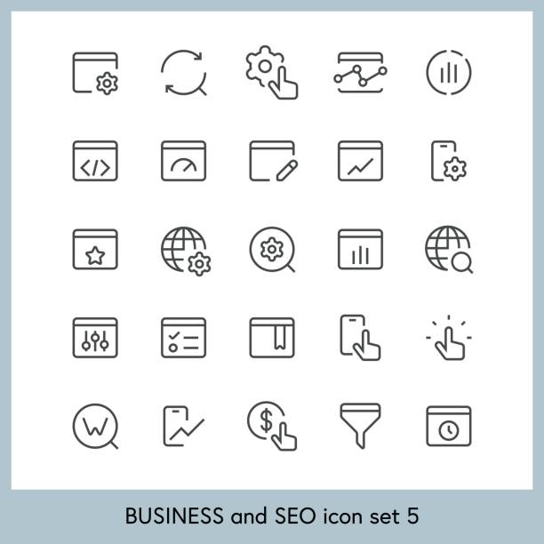Business and SEO icon set 5 Vector illustration of a set of business and SEO icons throttle stock illustrations