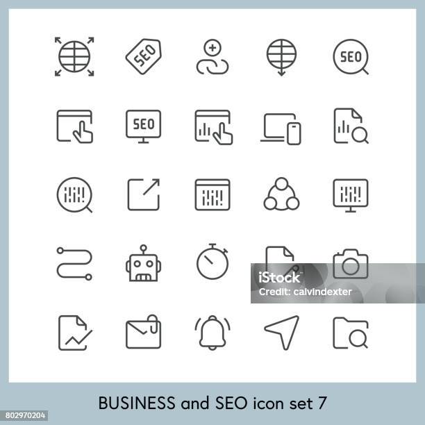 Business And Seo Icon Set 7 Stock Illustration - Download Image Now - Advice, Analyzing, Bell