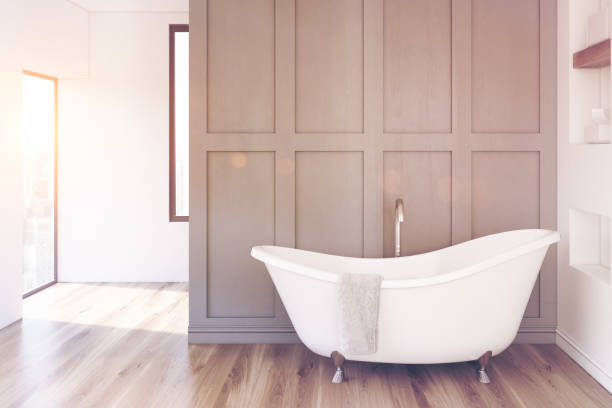istock Gray bathroom, white tub, toned 802977180