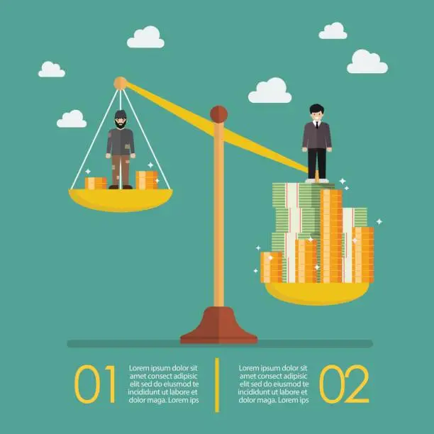 Vector illustration of Weight scale between rich man and poor man infographic