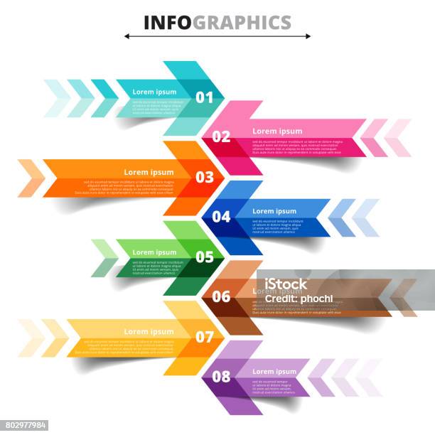 Layout Design Examples Used Arrows Vector Template Infographic Arrows 8 Options Steps Parts Pieces Can Be ...