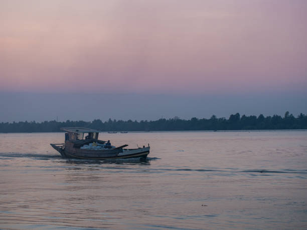 the big transporter boat is glide to send the paddy to the rice mill. - run of the mill imagens e fotografias de stock